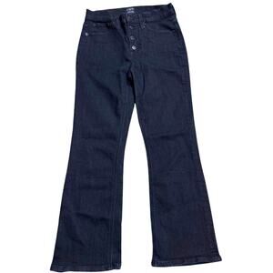 J. Crew High Rise Crop Flare Jeans Button Womens Sz 25 Denim AV989 Blue Stretch